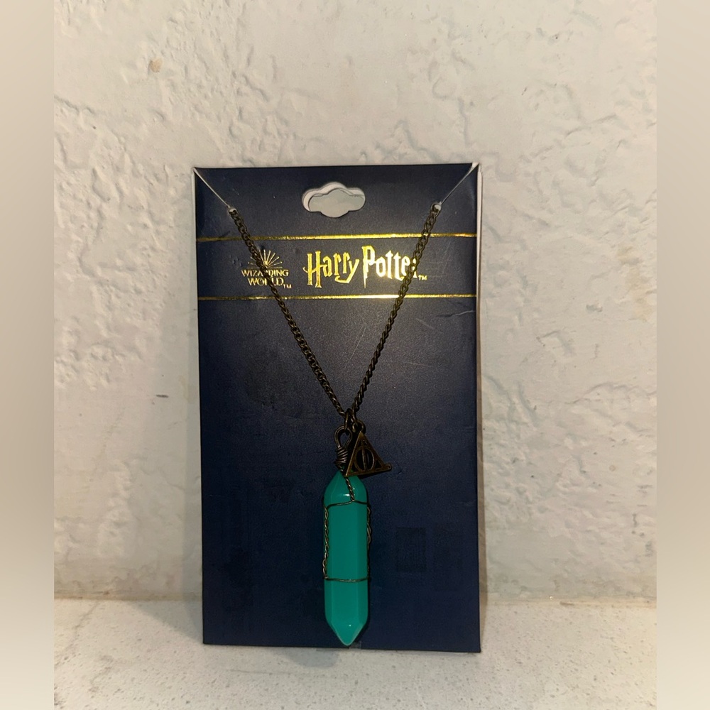 Harry Potter New York Store Teal Deathly Hallows Crystal Pendant Necklace
